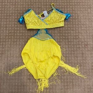 Girls Yellow Jazz Dance Costume with Fringe